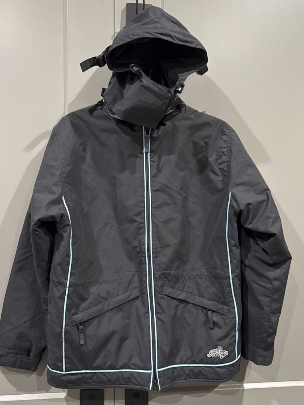 Rusty Surfboards Men's Black Technical Rain Jacket Windbreaker Reflective Piping